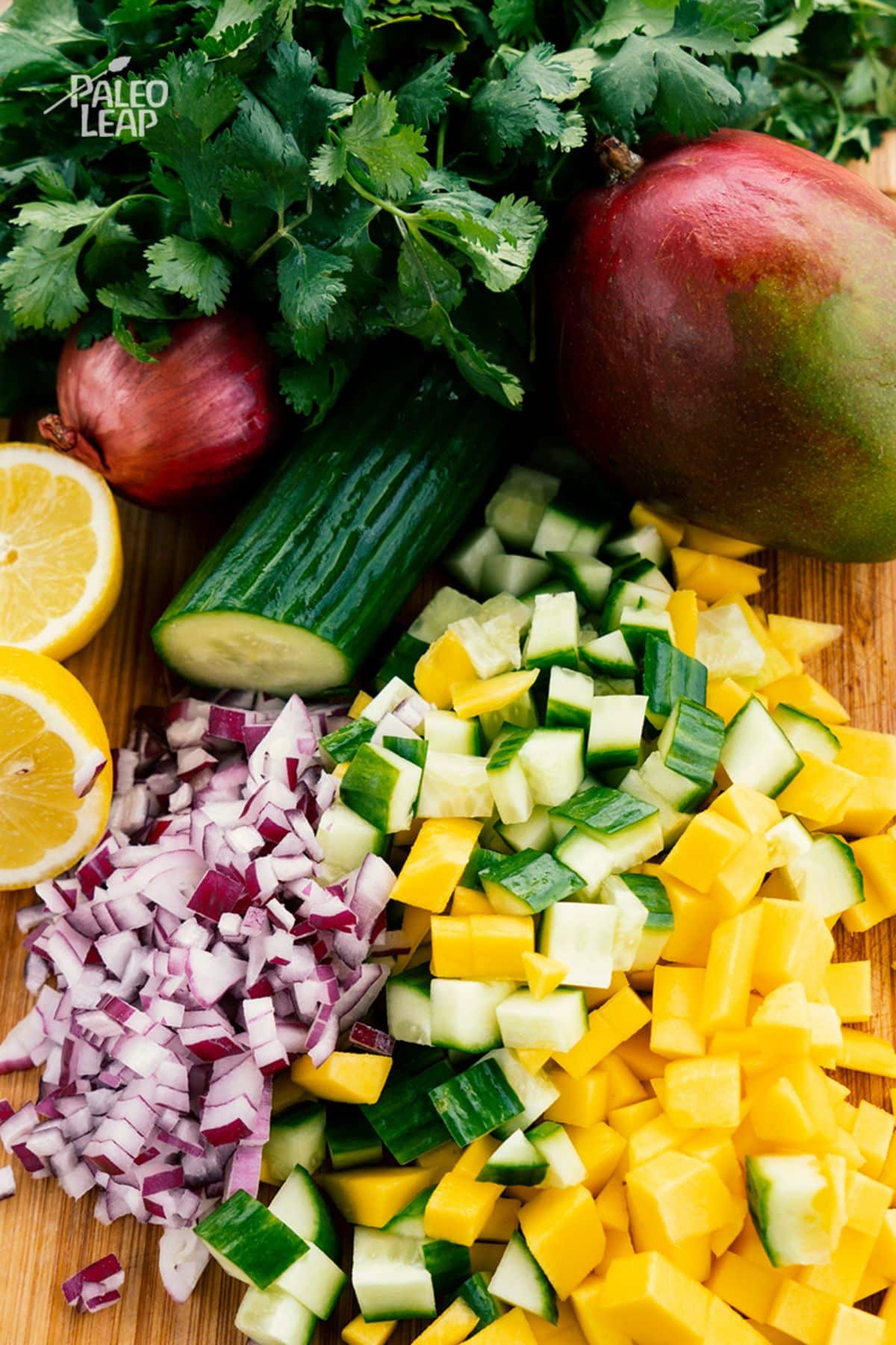 Cucumber and mango salad preparation